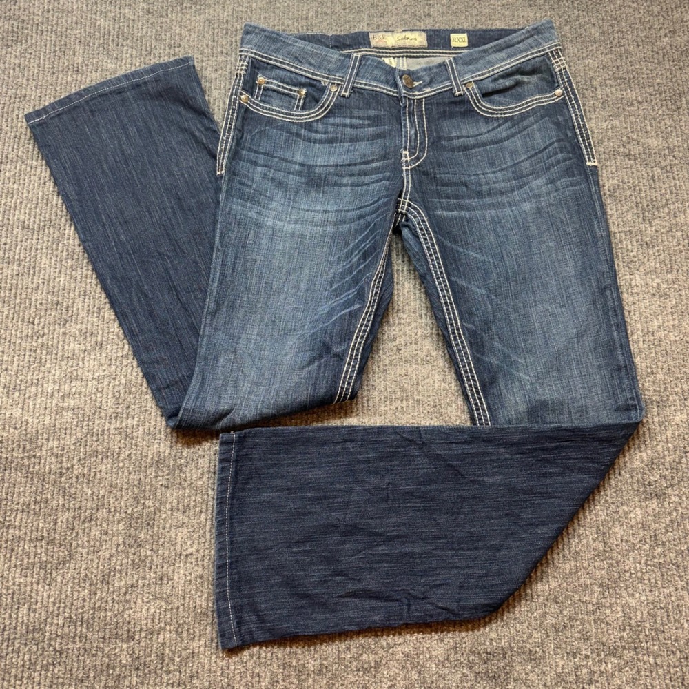 BKE Sabrina Womens 32XXL Flare Jeans 32x37.5 Embroidered Thick Stitch Denim